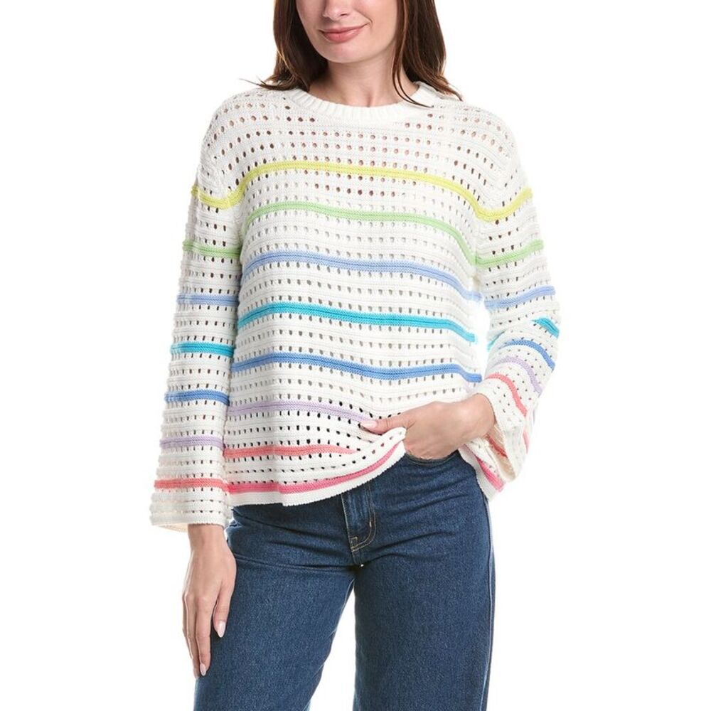 &Isla Womens  Effie Pointelle Stripe Beach Top, White